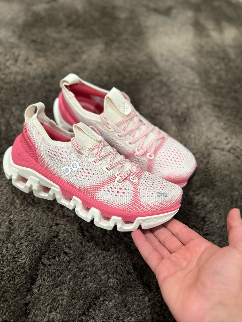 On Running Women's Pink and White Performance Sneakers Cloud X Tempo